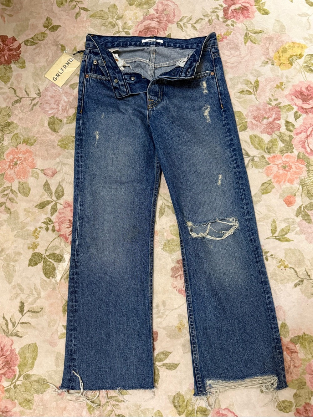 NWT GRLFRND Linda Wide Leg Baggy Distressed Jeans
